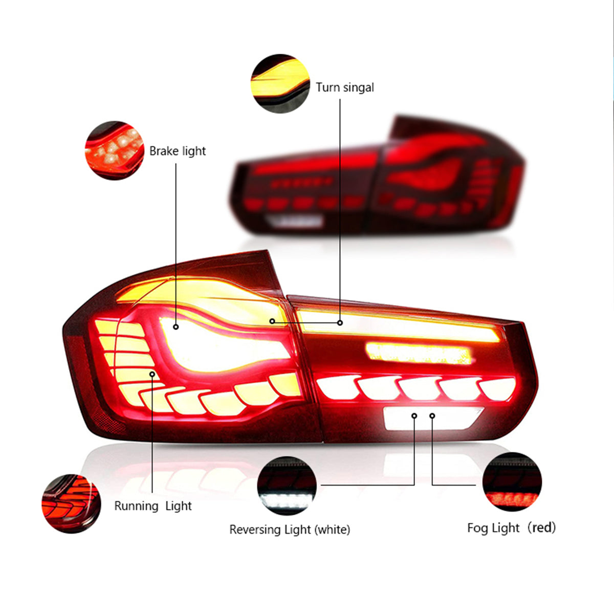 Letsdate - Led Tail Lights For BMW 3 Series F30 F35 F80 2012-2019 Start-up Animation(Smoked/Red)-BMW-Letsdate-Letsdate